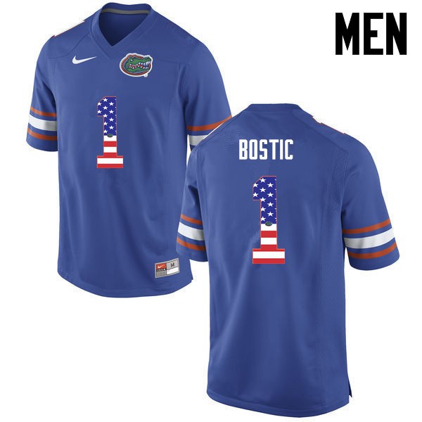 Florida Gators Men #1 Jonathan Bostic College Football Jersey USA Flag Fashion Blue